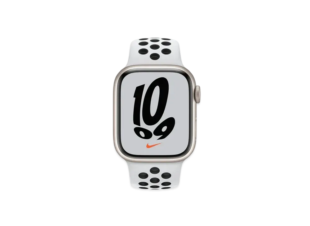 Apple Watch Nike Series 7 (GPS + Cellular Model) 41mm Starlight Aluminiumcase Pure Platinum Black Nike Sportsband Regular "White" MKJ33JA