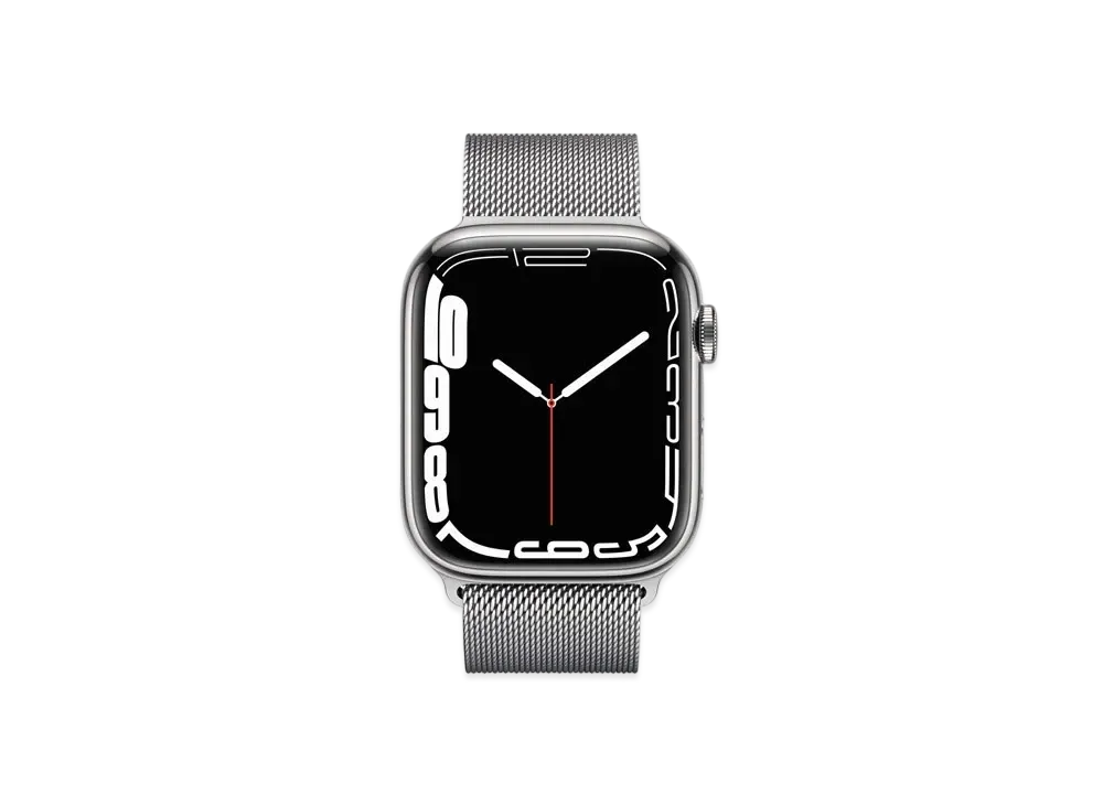 Apple Watch Series 7 (GPS + Cellular Model) 45mm Silver Stainless Steel Case Silver Milanese Loop "Silver" MKJW3JA