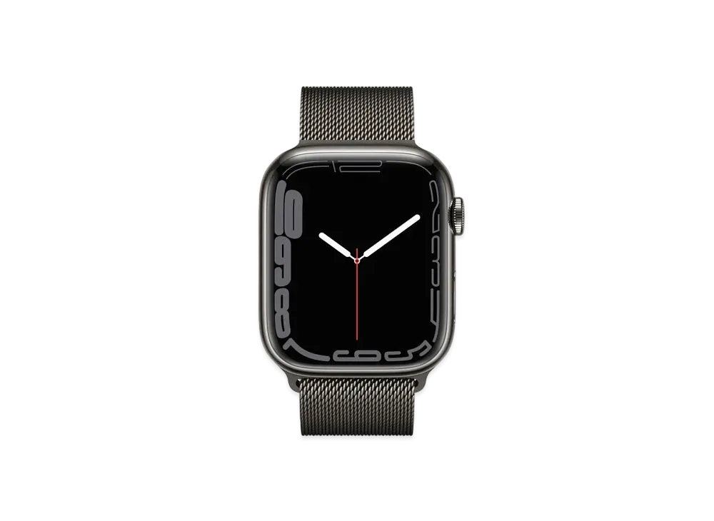 Apple Watch Series 7 (GPS + Cellular Model) 45mm Graphite Stainless Steel Case Graphite Milanese Loop "Black" MKL33JA