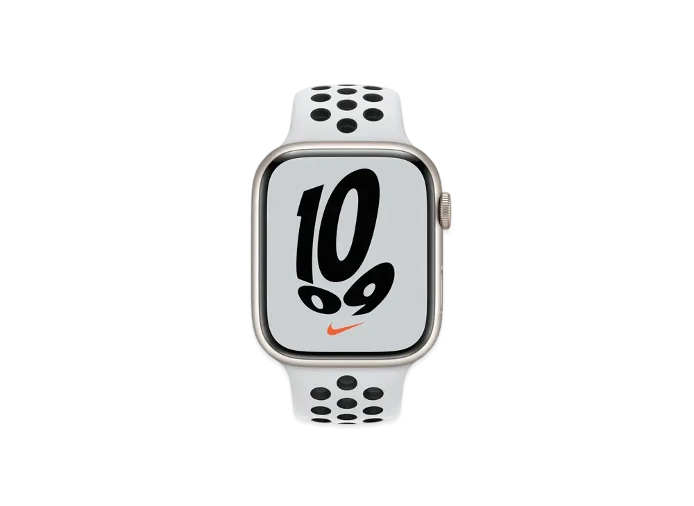 Apple Watch Nike Series 7 (GPS Model) 45mm Starlight Aluminiumcase Pure Platinum Black Nike Sportsband Regular "White" MKNA3JA