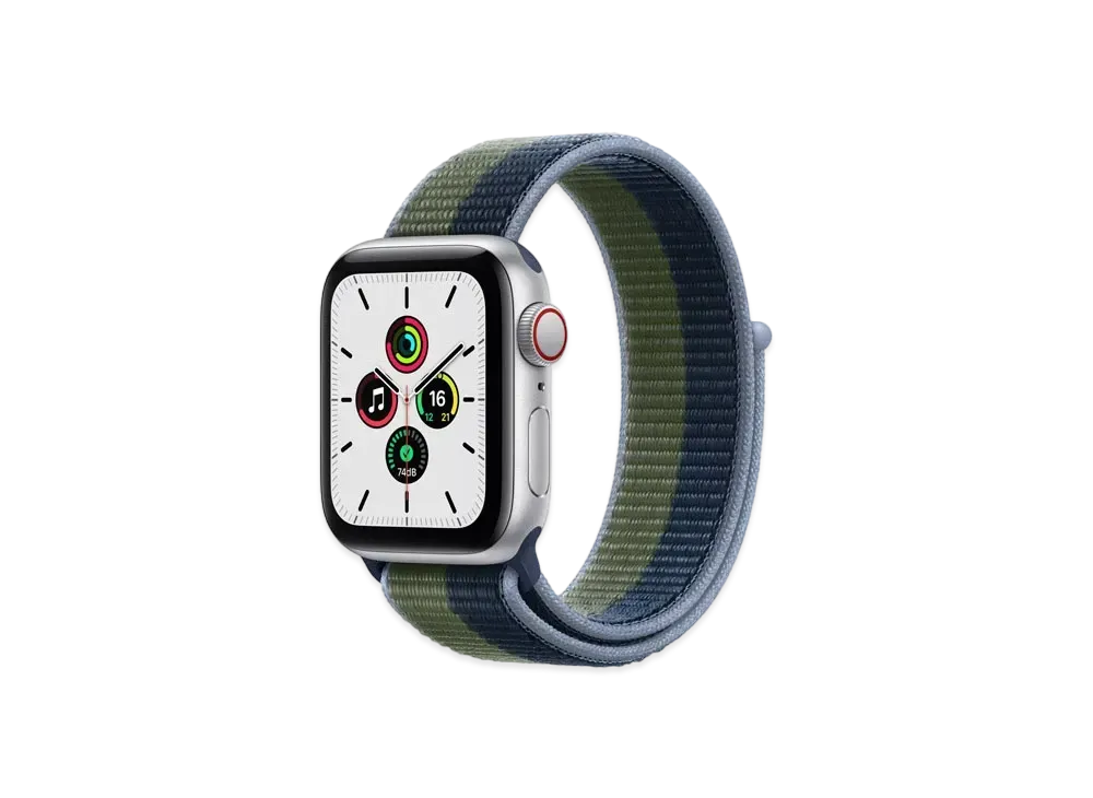 Apple Watch SE (GPS + Cellular Model) 40mm Silver Aluminiumcase Abyss Blue/Moss Green Sports Loop "Blue" MKQW3JA