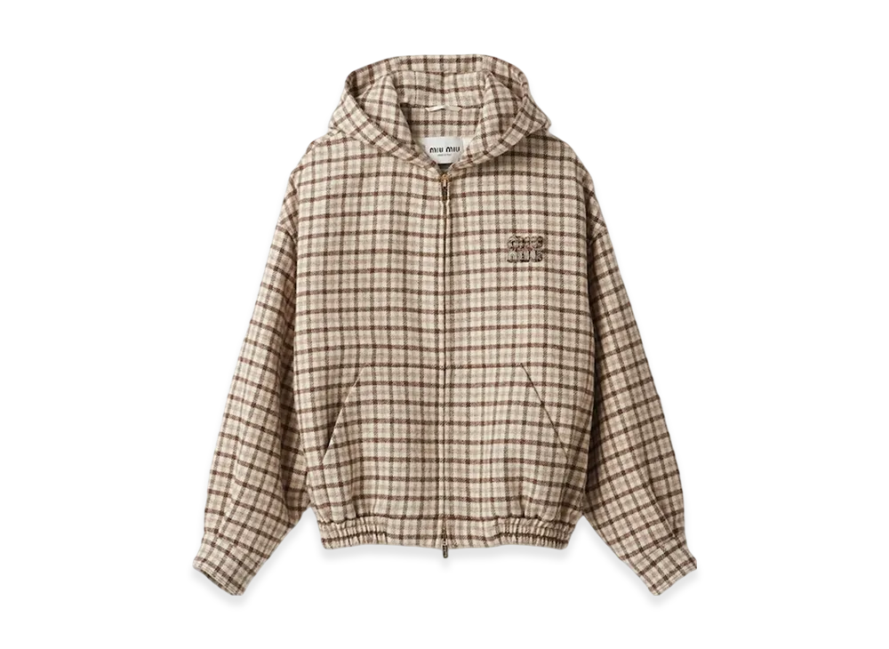 MIU MIU Women's Check Blouson Jacket "Cocoa Brown"