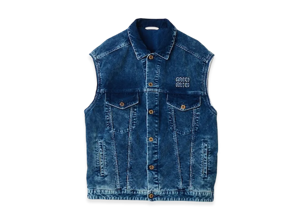 MIU MIU Women's Washed Velvet Vest "Indigo Blue"