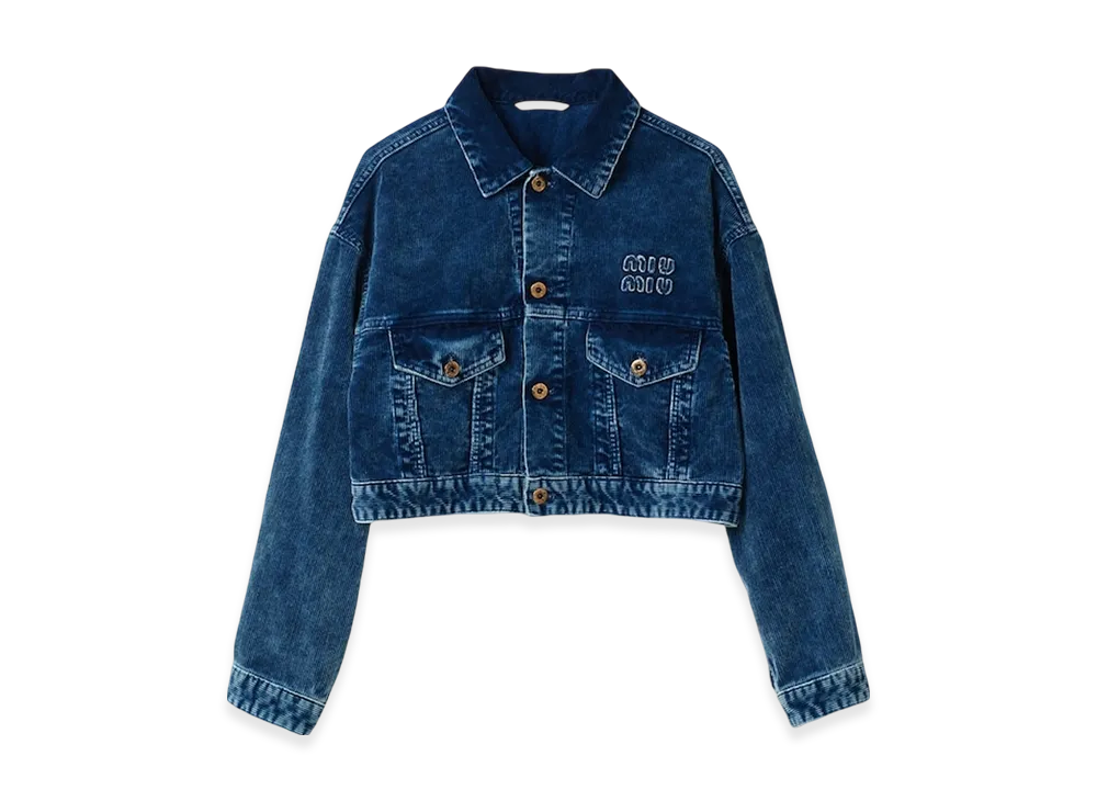 MIU MIU Women's Washed Velvet Blouson Jacket "Indigo Blue"
