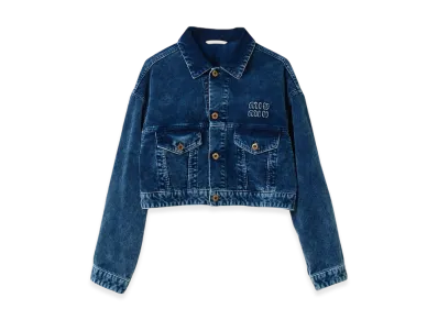 MIU MIU Women's Washed Velvet Blouson Jacket "Indigo Blue"