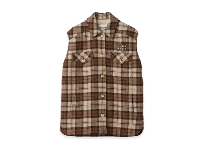 MIU MIU Women's Check Blouson Vest "Cocoa Brown"