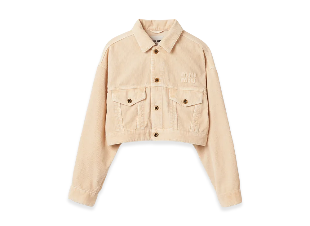 MIU MIU Garment-Dyed Velvet Blouson Jacket "Albino White"