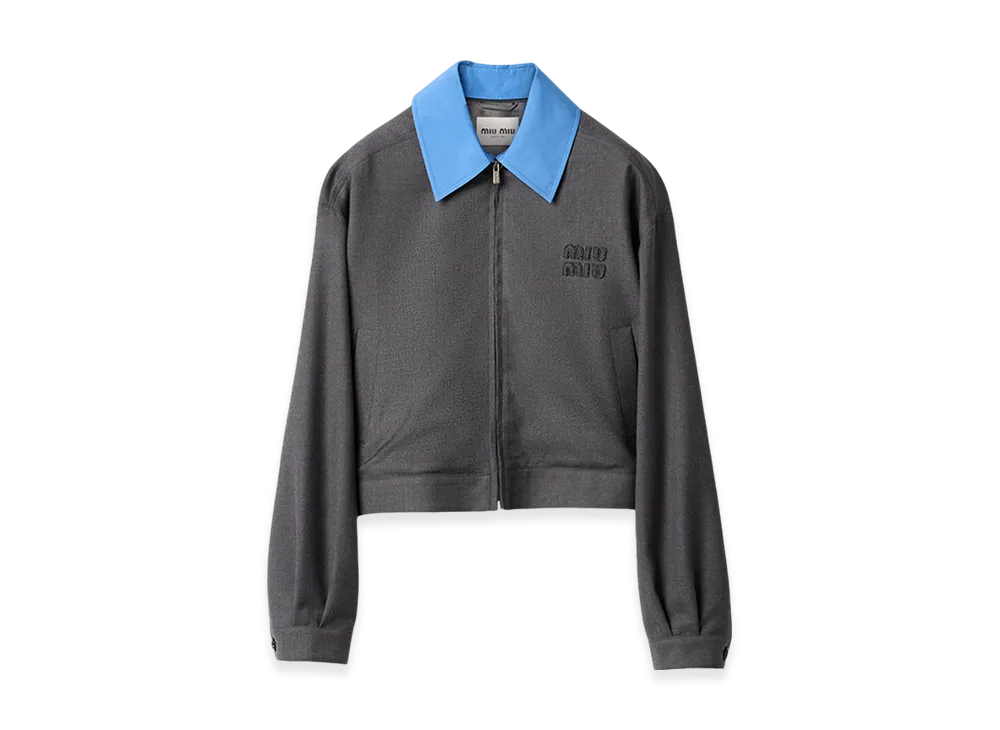 MIU MIU Women's Gabardine Blouson Jacket with Poplin Collar "Anthracite Gray"