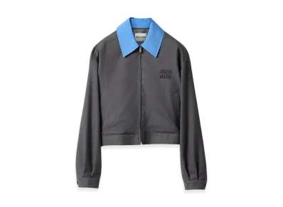 MIU MIU Women's Gabardine Blouson Jacket with Poplin Collar "Anthracite Gray"