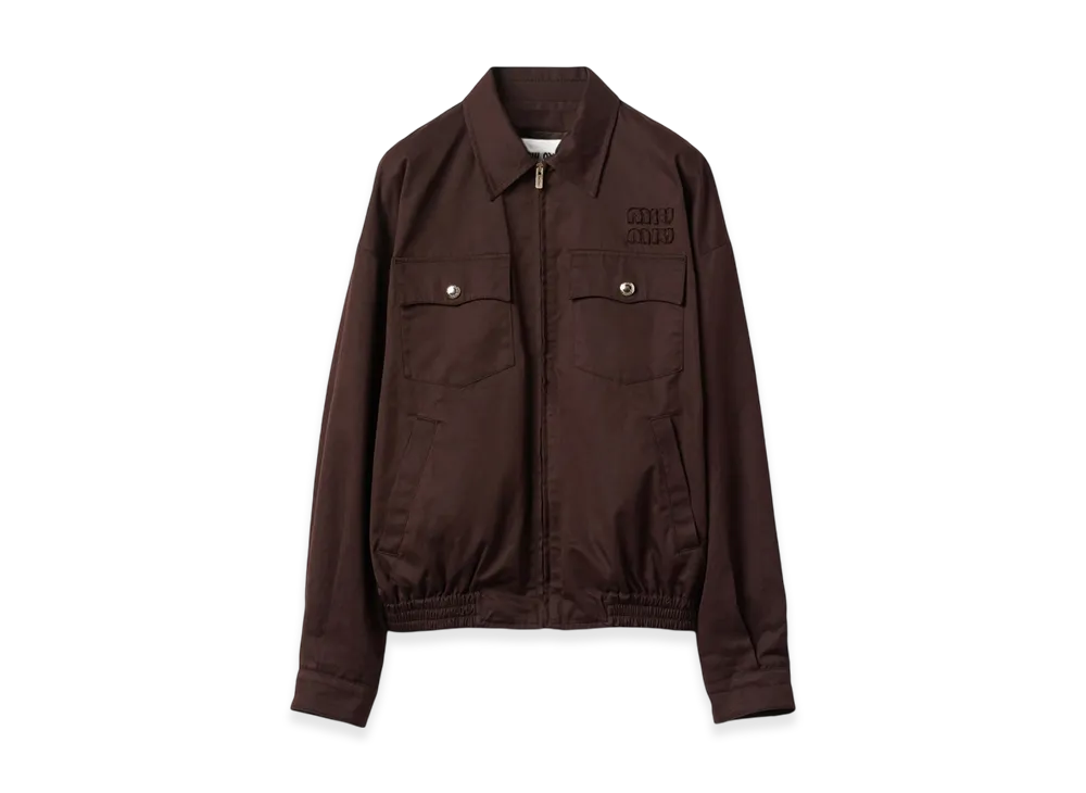 MIU MIU Women's Washed Gabardine Blouson Jacket "Cocoa Brown"