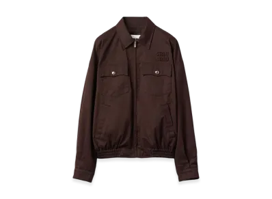 MIU MIU Women's Washed Gabardine Blouson Jacket "Cocoa Brown"