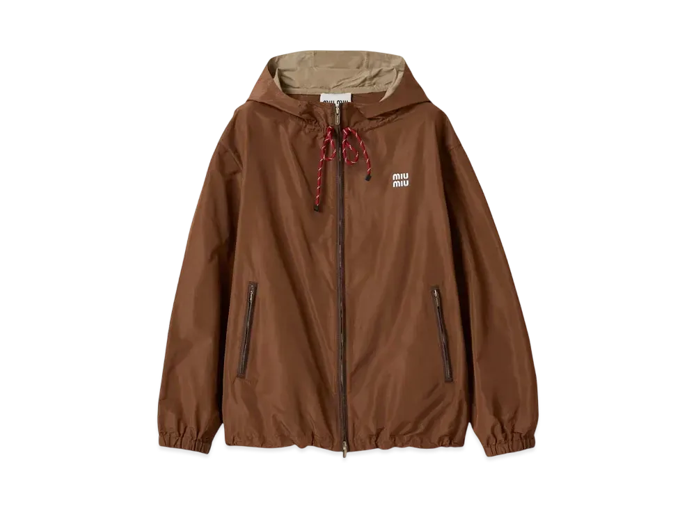 MIUMIU Women's Technical Fabric Hoodie Jacket "Dark Brown"