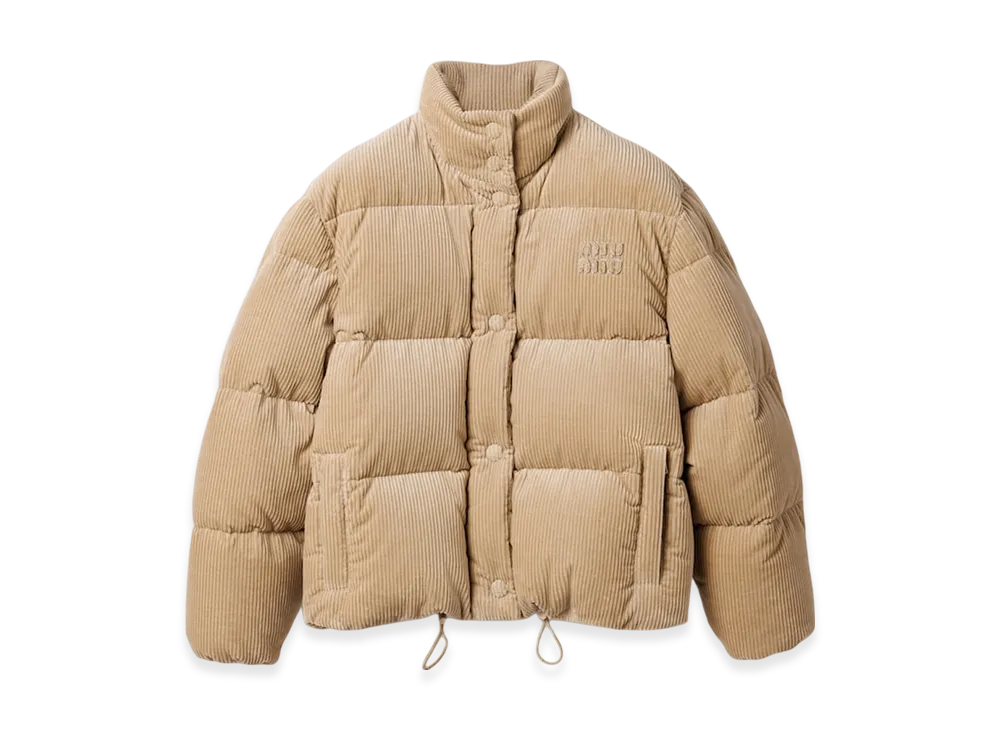 MIU MIU Women's Medium-Weight Corduroy Down Jacket "Sand Beige"