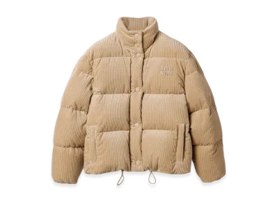 MIU MIU Women's Medium-Weight Corduroy Down Jacket "Sand Beige"