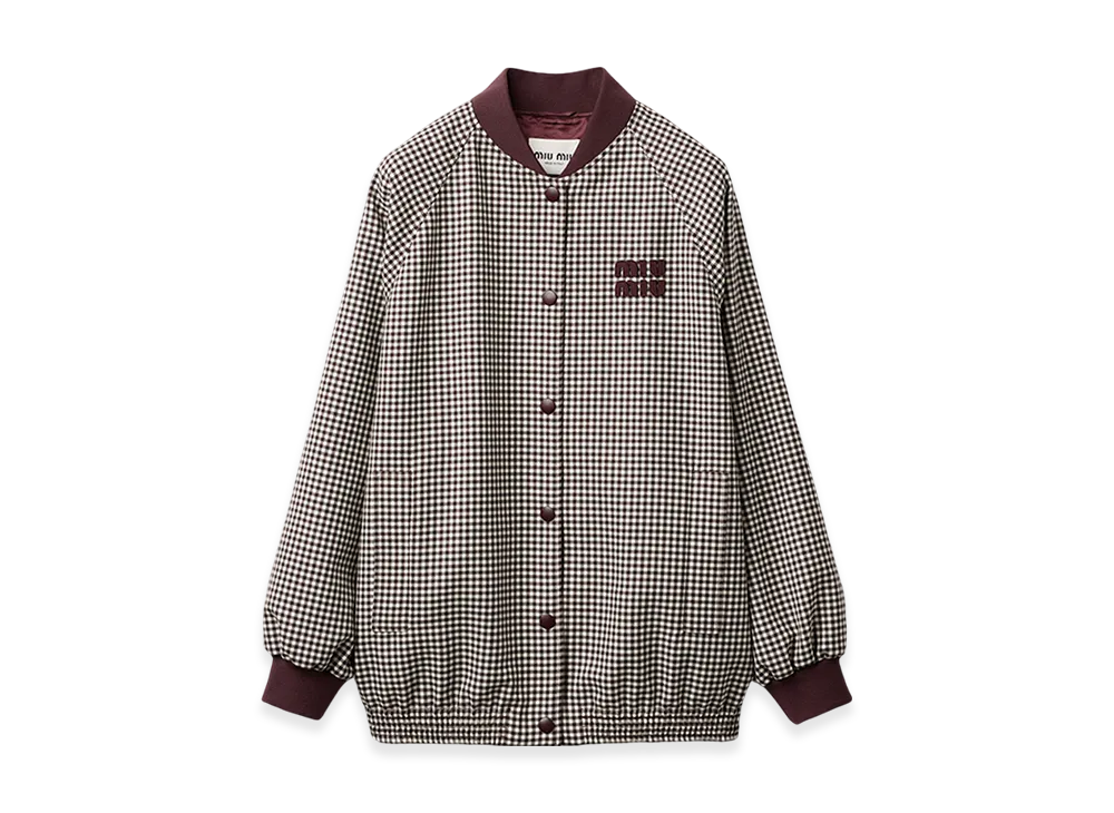 MIU MIU Women's Gingham Check Blouson Jacket "White/Burgundy"