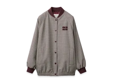 MIU MIU Women's Gingham Check Blouson Jacket "White/Burgundy"