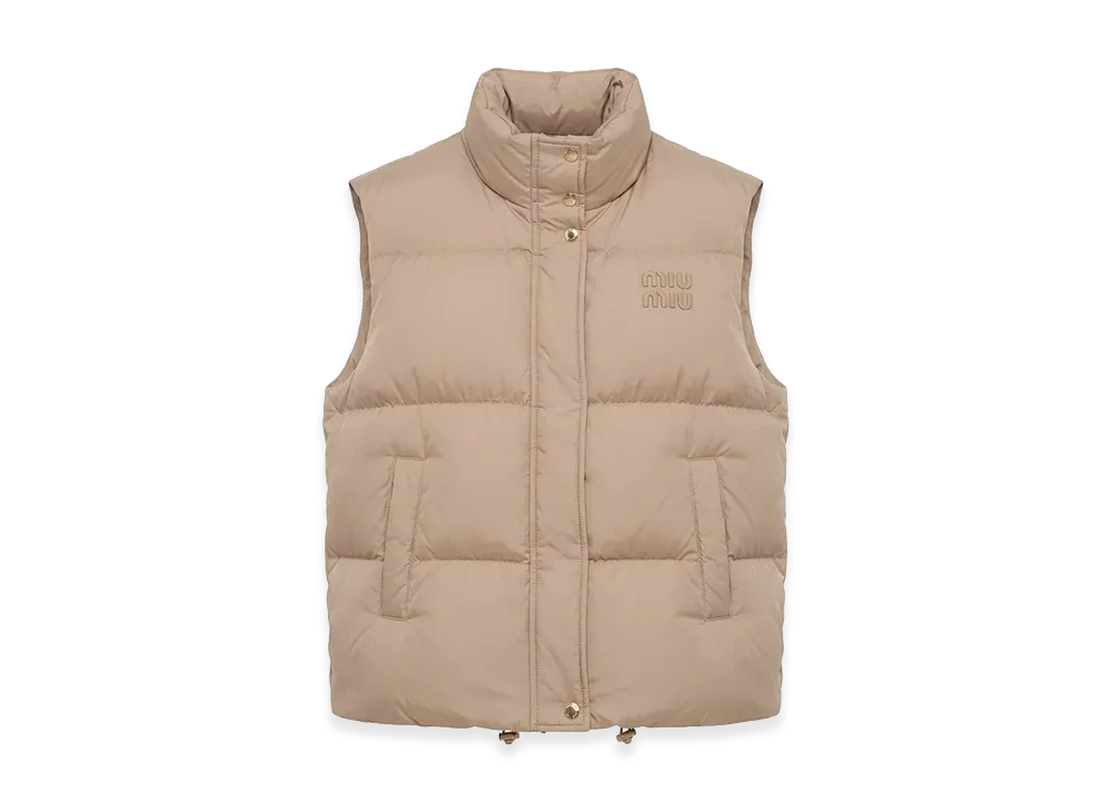 MIU MIU Women's Stand Collar Full Zip Down Vest "Brown"