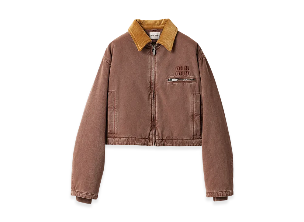 MIU MIU Women's Velvet Collar Gabardine Blouson Jacket "Tobacco"