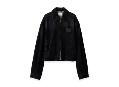 MIU MIU Flocked Chambray Blouson Jacket "Black"