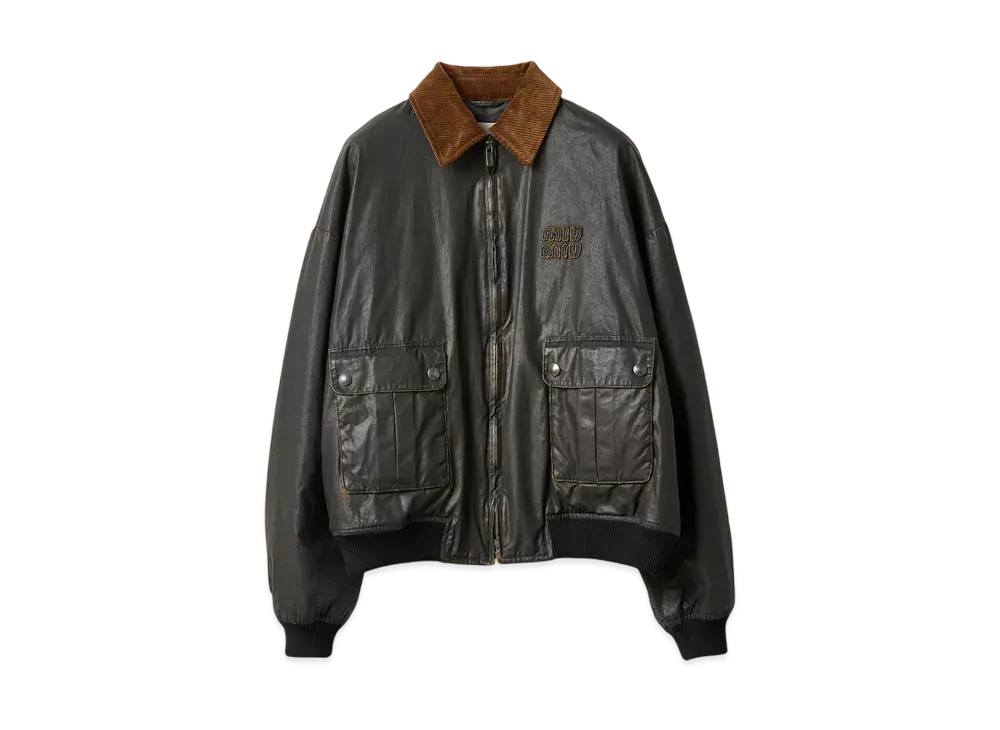 MIUMIU Women's Resin-Finish Poplin Bomber Jacket "Black"