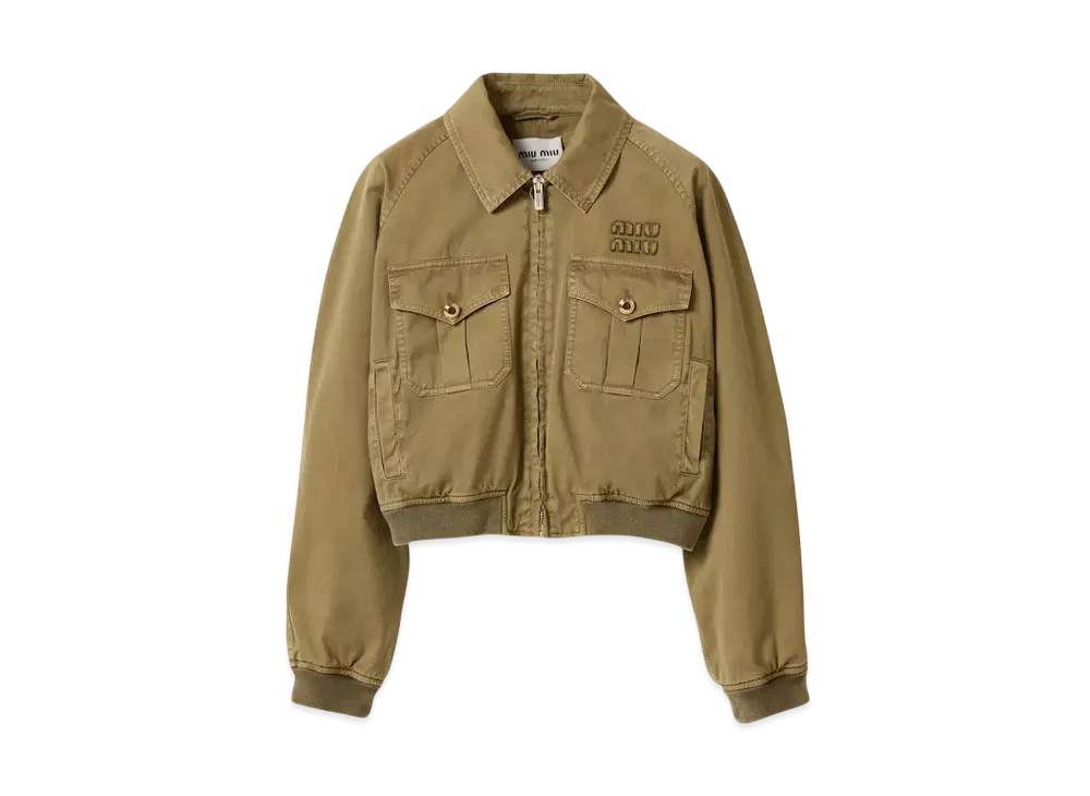 MIUMIU Women's Garment-Dyed Cotton Satin Bomber Jacket "Olive"