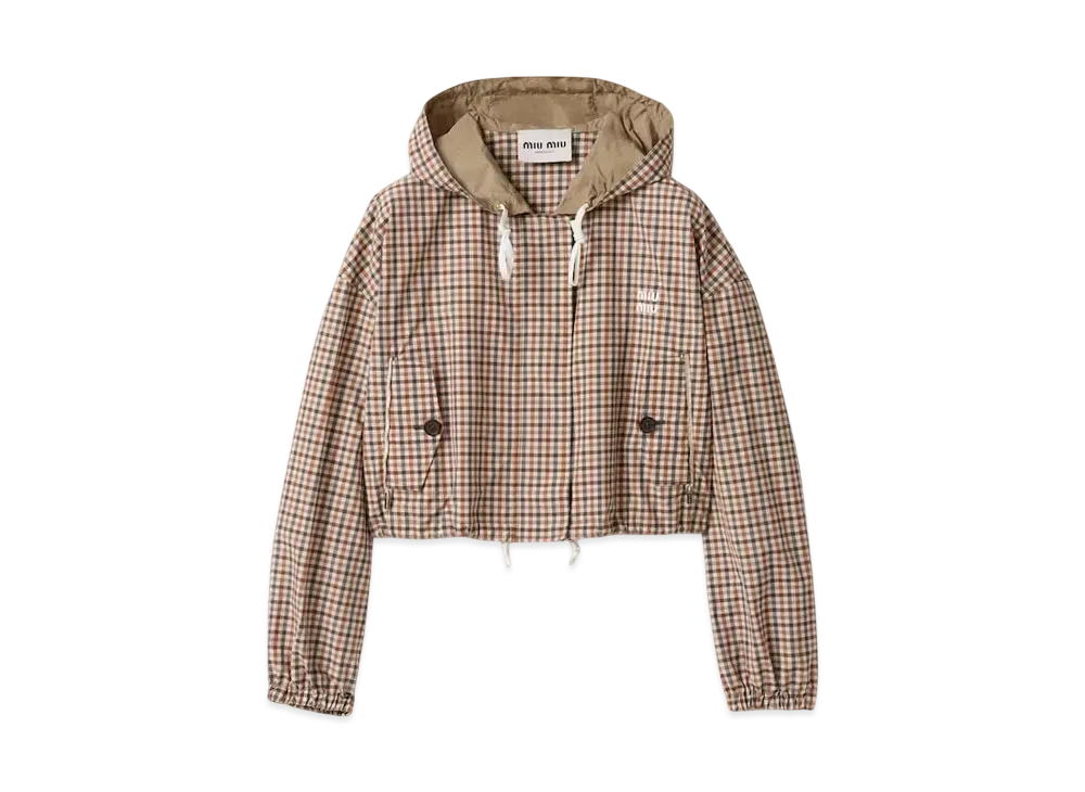 MIUMIU Women's Vichy Check Technical Fabric Blouson Jacket "White/Orange"