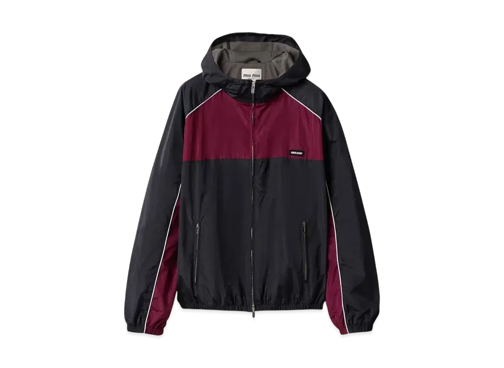 ミュウミュウ ウィメンズ テクニカルシルク ジップブルゾンジャケット "ブルー/ボルドー" ML1220_163P_F0W1X_S_OOO