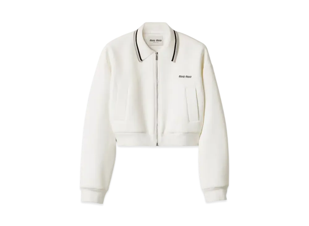 MIUMIU Women's Bonded Pique and Technical Jersey Blouson Jacket "White"
