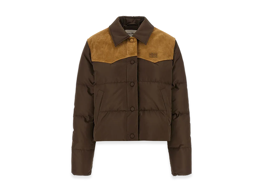 MIU MIU Women's Pong Down Jacket with Suede "Camel"