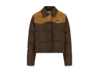 MIU MIU Women's Pong Down Jacket with Suede "Camel"