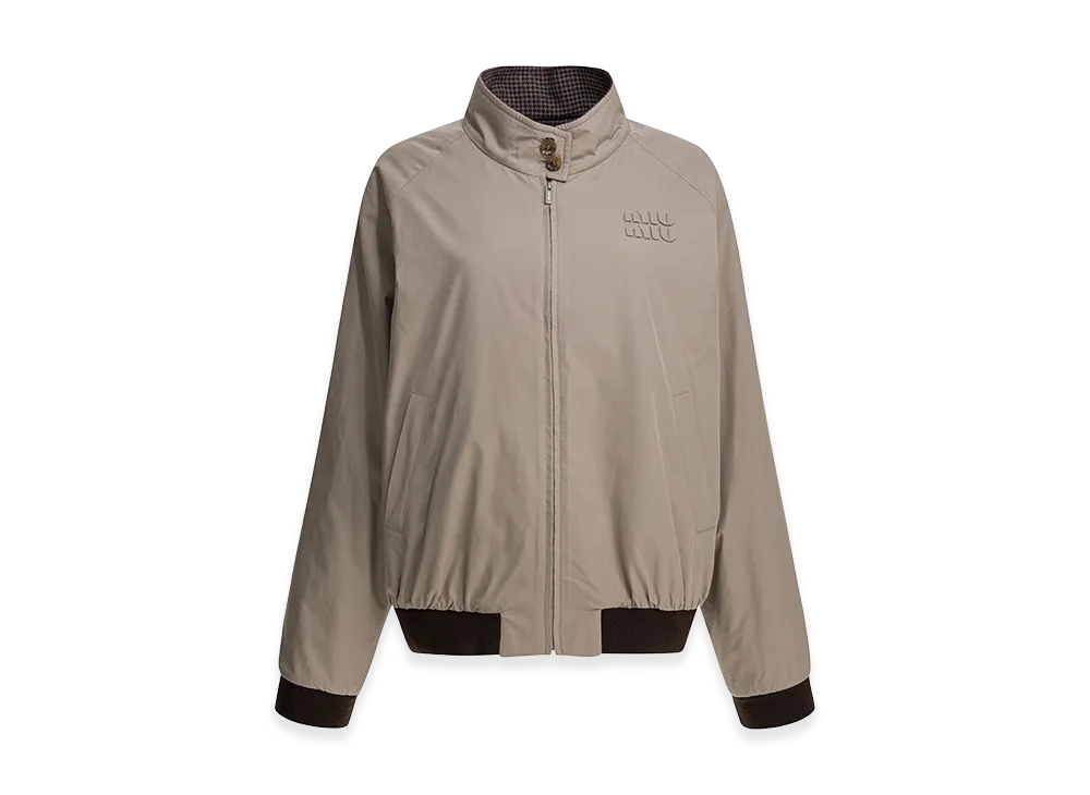 MIU MIU Women's Reversible Panama And Houndstooth Bomber Jacket "Beige"