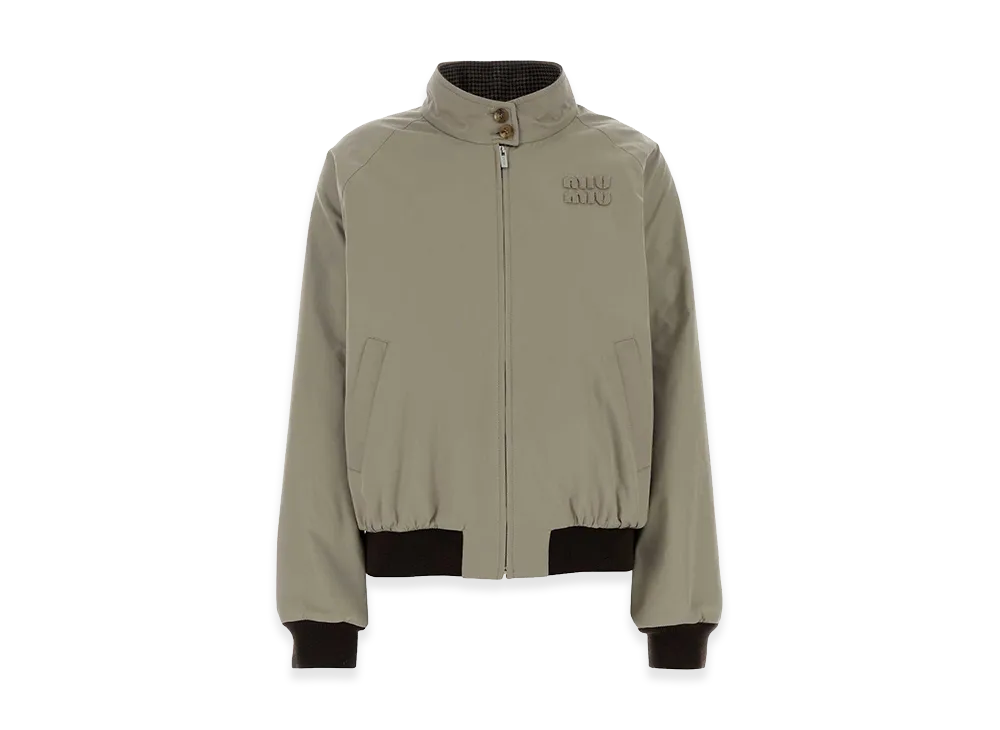 MIU MIU Women's Reversible Panama and Houndstooth Bomber Jacket "Beige"