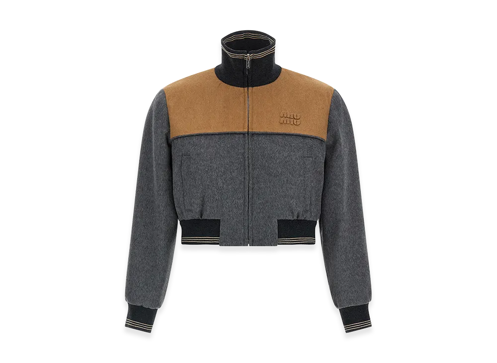 MIU MIU Women's Wool And Cashmere Bomber Jacket "Gray/Beige"