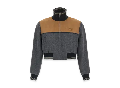MIU MIU Women's Wool And Cashmere Bomber Jacket "Gray/Beige"