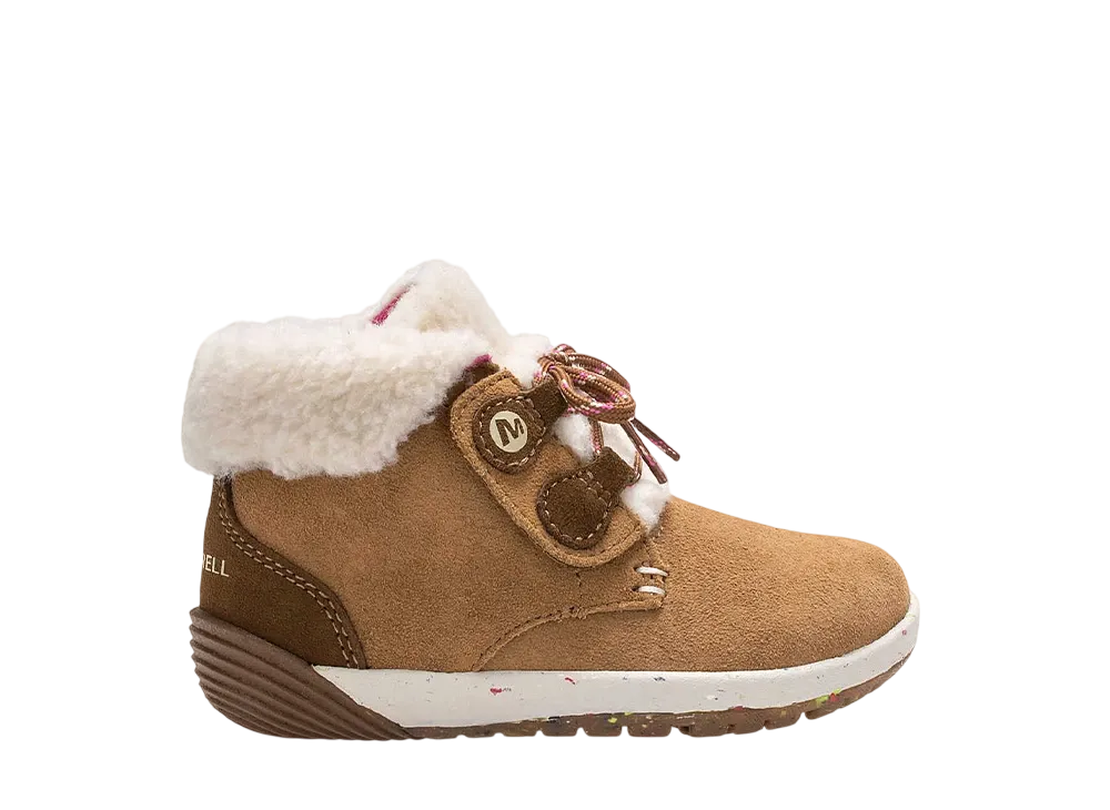 MERRELL Little Kids Bare Steps Cocoa Jr. Boot "Chestnut Suede"