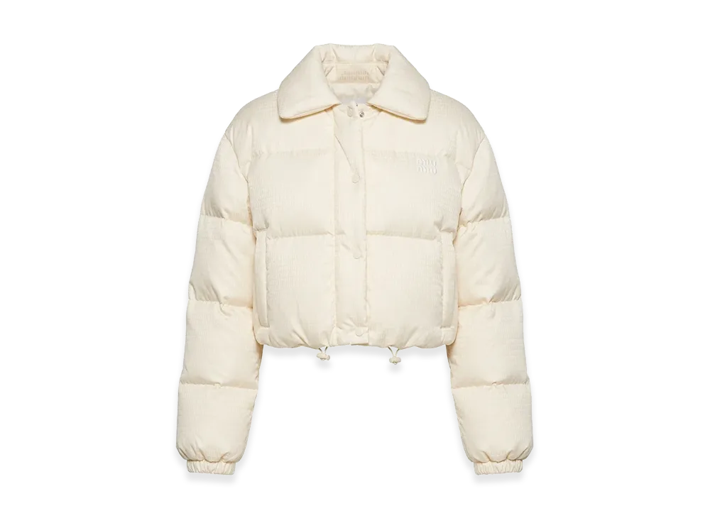 MIU MIU Women's Logo Allover Pattern Full Zip Cropped Down Jacket Outerwear "White"