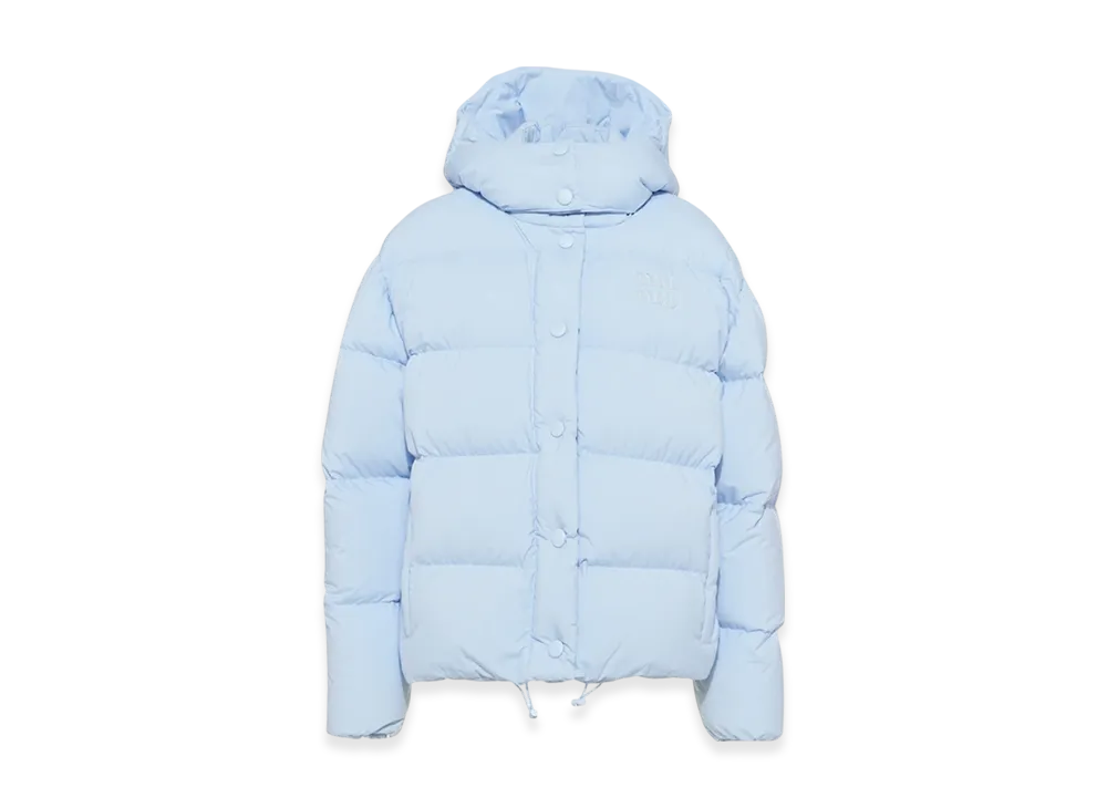 MIU MIU Women's Technical Ponge Hooded Down Jacket "Celeste"