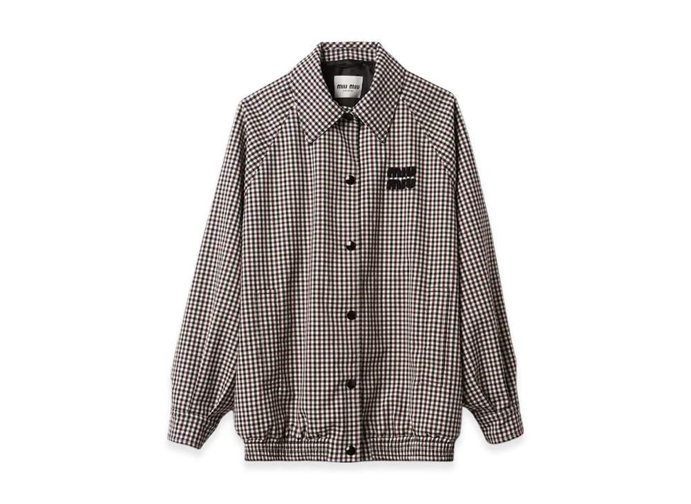 MIU MIU Women's Gingham Check Blouson Jacket "Burgundy"