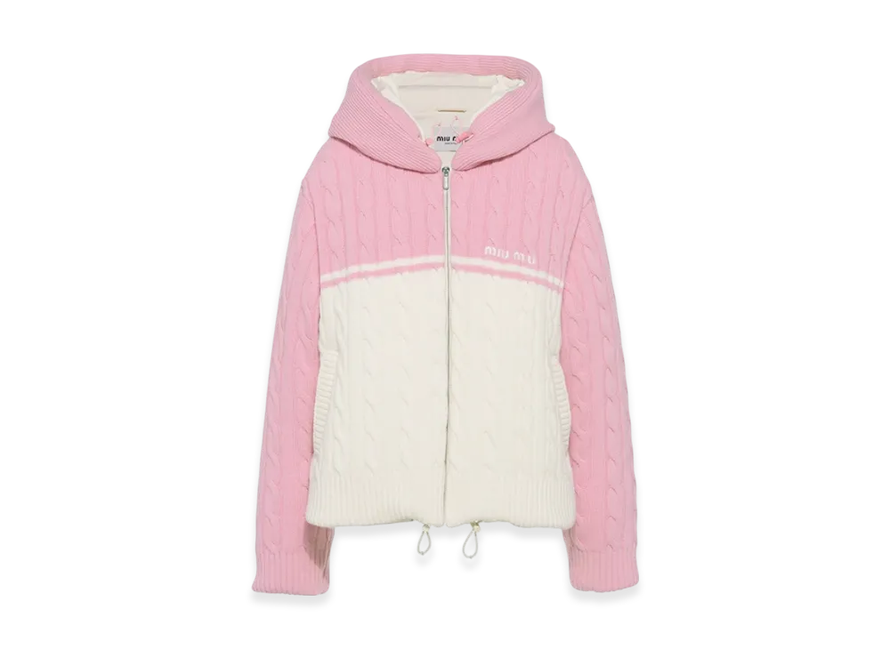 MIU MIU Women's Cashmere Wool Down Jacket "Pink/White"