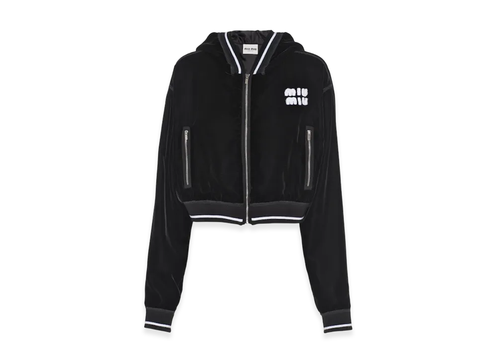 MIU MIU Women's Embroidered Velvet Blouson "Black"