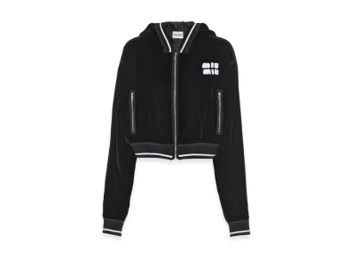 MIU MIU Women's Embroidered Velvet Blouson "Black"