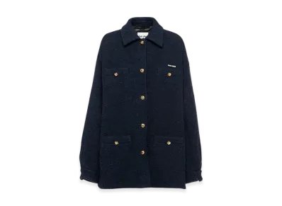 MIU MIU Women's Boucle Blouson Jacket "Blue"