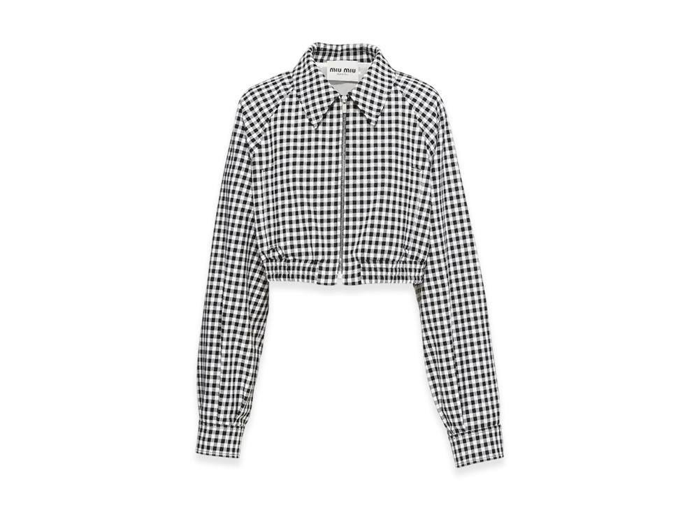 MIU MIU Women's Gingham Check Blouson Jacket "White/Black"