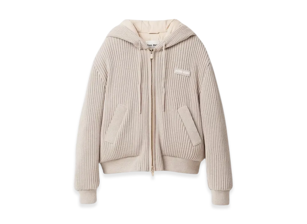 MIU MIU Women's Medium Weight Wool Down Jacket "Sand Beige"