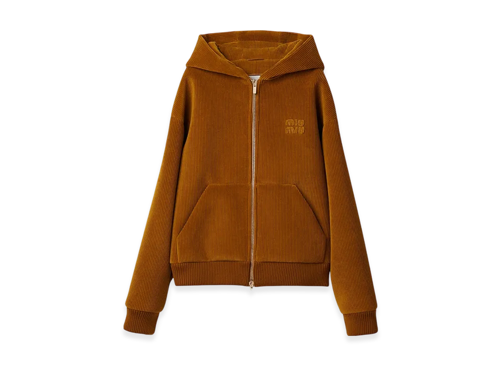 MIU MIU Women's Corduroy Hoodie Jacket "Ochre"
