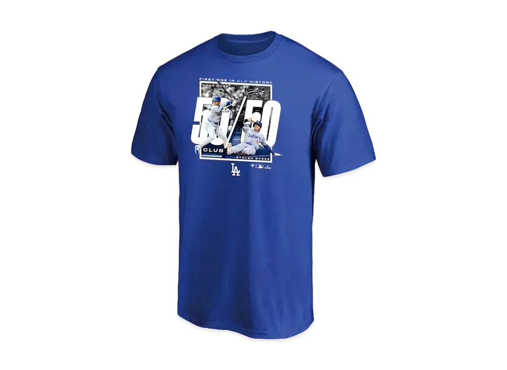 MLB Los Angeles Dodgers Shohei Ohtani 50-50 First One In MLB History T-Shirt "Blue"