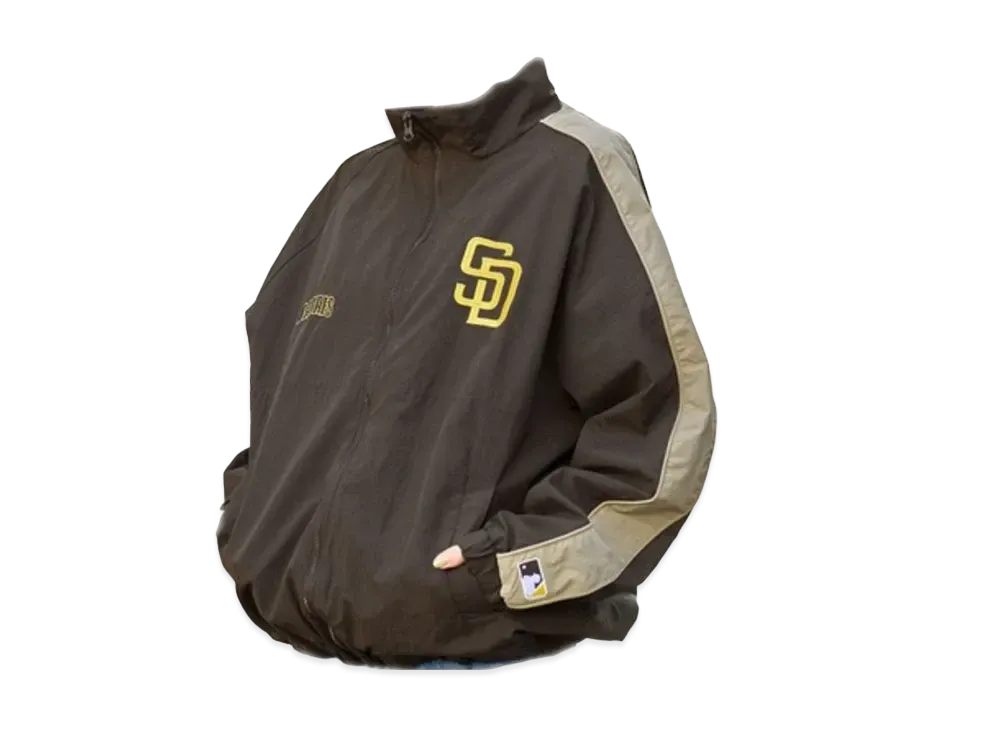 MLB Exclusive Embroidery Oversized Stand Neck Sideline Nylon Track Blouson "Dark Brown"