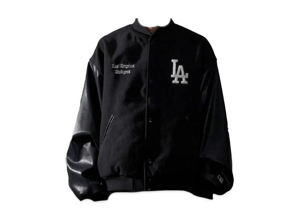 MLB Exclusive Melton Faux Leather Stadium Jacket "Black"