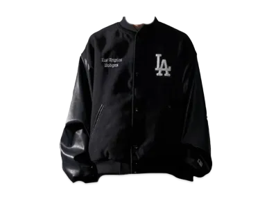 MLB Exclusive Melton Faux Leather Stadium Jacket "Black"