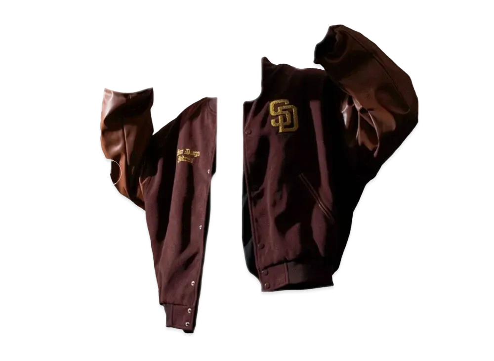 MLB Exclusive Melton Faux Leather Stadium Jacket "Brown"